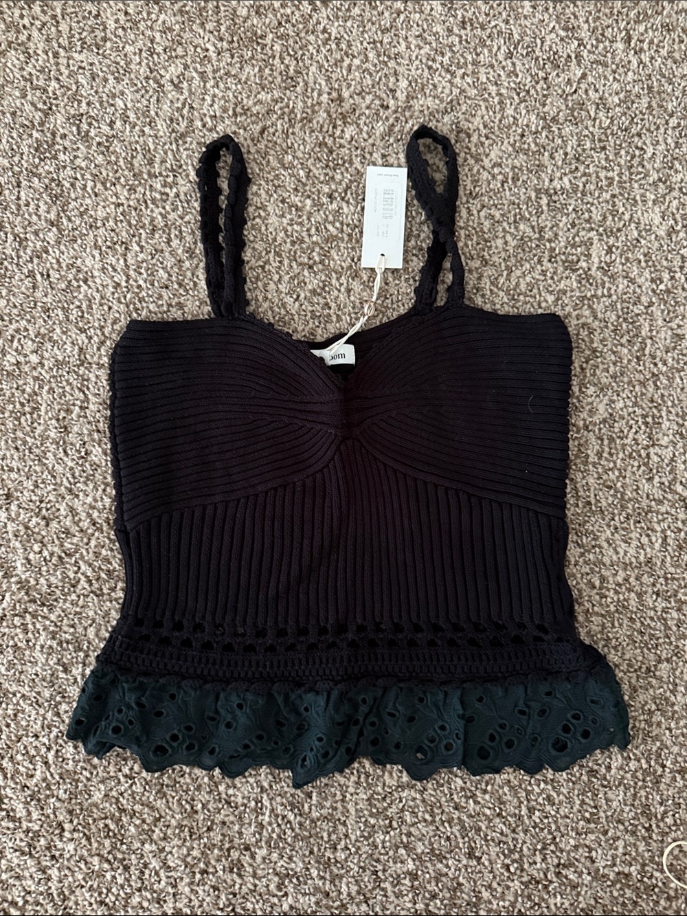 Heartloom Black Knit Eyelet-Hem Camisole